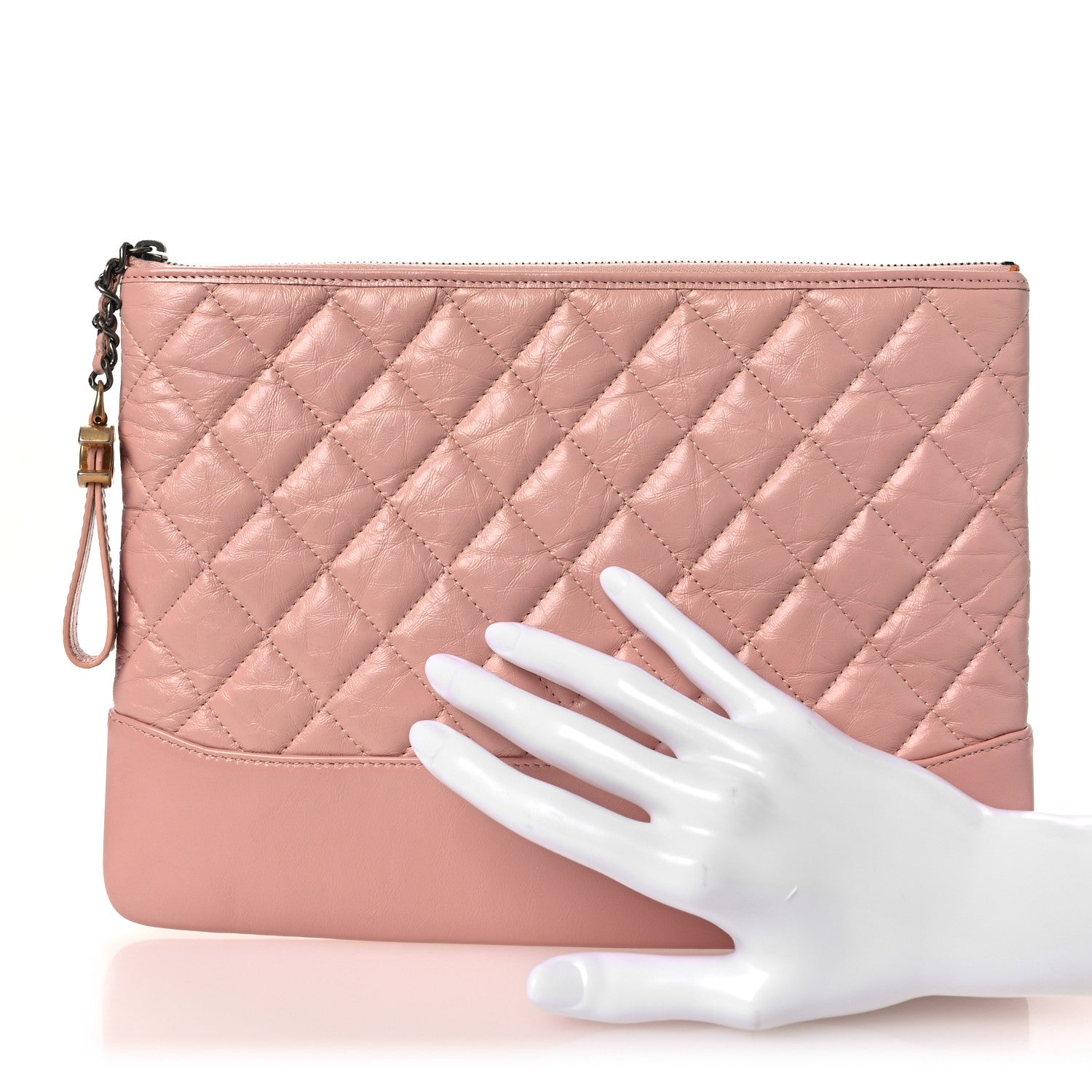Chanel Aged Calfskin Quilted Medium Gabrielle Cosmetic Case Pink