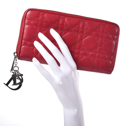 Christian Dior Lambskin Cannage Voyageur Wallet Red 2 of 9