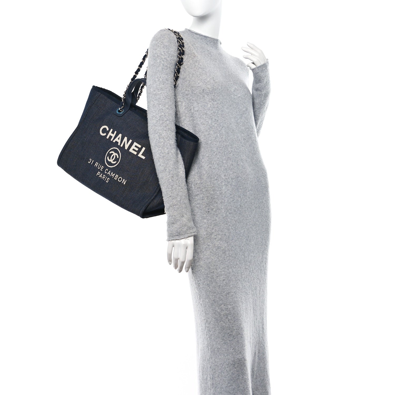 Chanel Denim Medium Deauville Tote Dark Blue 2 of 10