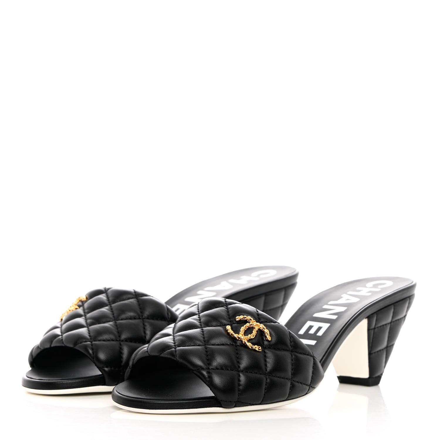 Chanel Lambskin Quilted Textured CC Mules 38.5 Black 3 of 9