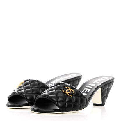 Chanel Lambskin Quilted Textured CC Mules 38.5 Black 3 of 9