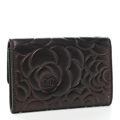 Chanel Metallic Goatskin Camellia Embossed Flap Card Holder Wallet Brown 3 of 8
