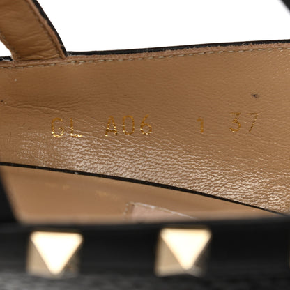 Valentino Garavani Pebbled Calfskin Rockstud Ankle Strap Open Toe 100mm Sandals 37 Black 8 of 13