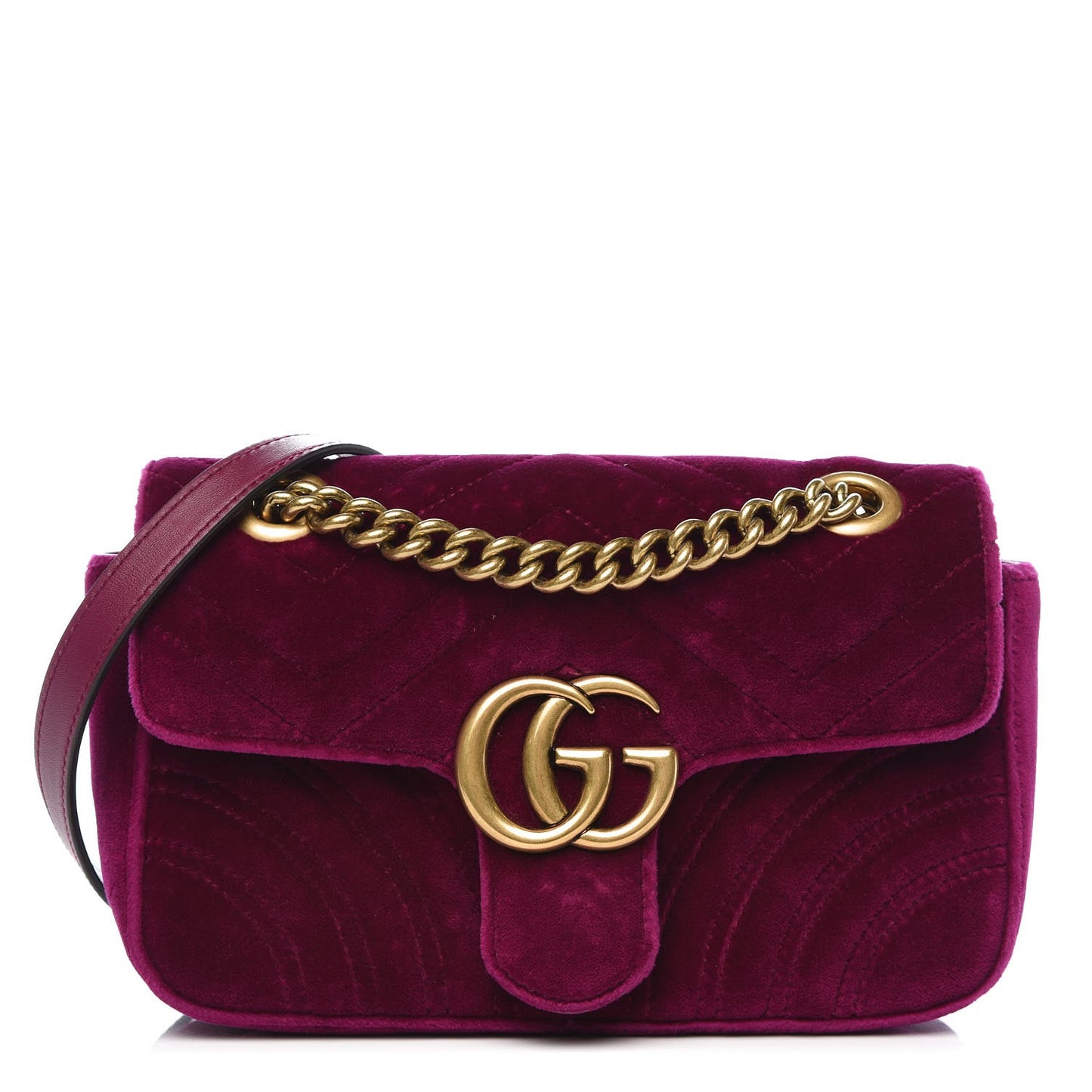 Velvet Matelasse Mini GG Marmont Shoulder Bag Fuchsia Violet Cyclamen