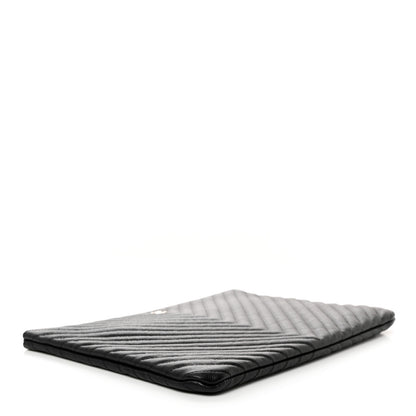 Chanel Caviar Chevron Quilted Large Cosmetic Case Black 4 of 7
