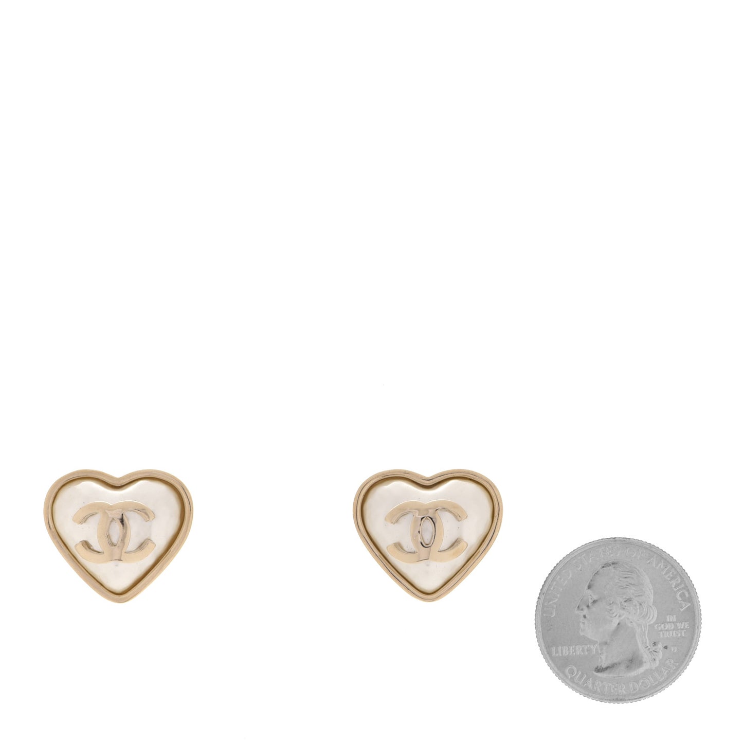 Pearl CC Heart Earrings Gold