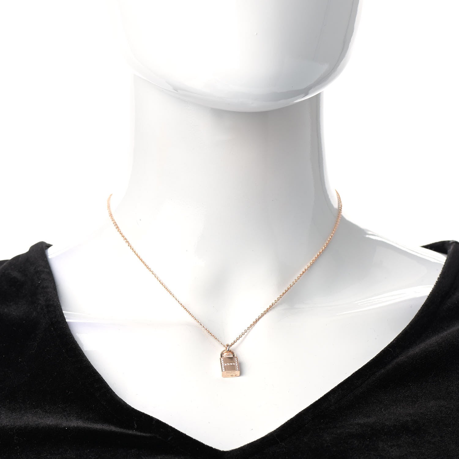 Hermes 18K Rose Gold Diamond Amulettes Cadenas Pendant Necklace 2 of 5