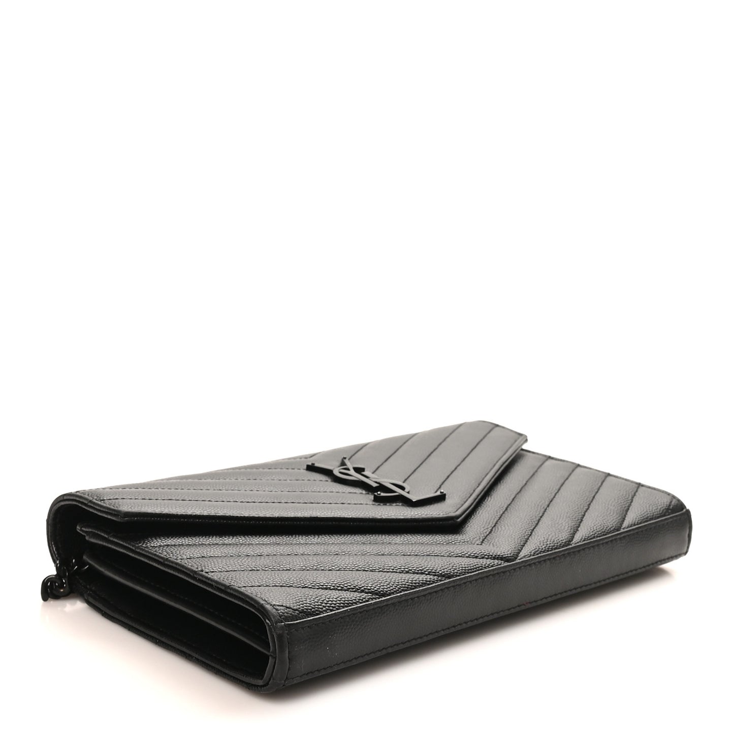 Grain De Poudre Matelasse Chevron Monogram Monochrome Chain Wallet Black