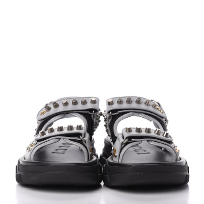 Gucci Technical Canvas Calfskin Reflective Studded Mens Aguru Sandals 9 Silver Black 2 of 8