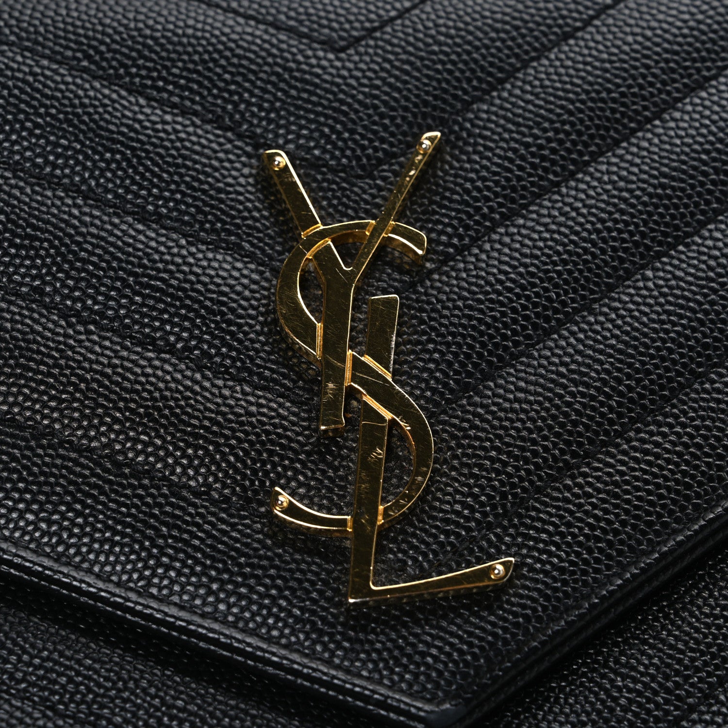 Saint Laurent Grain De Poudre Matelasse Chevron Monogram Chain Wallet Black 11 of 11