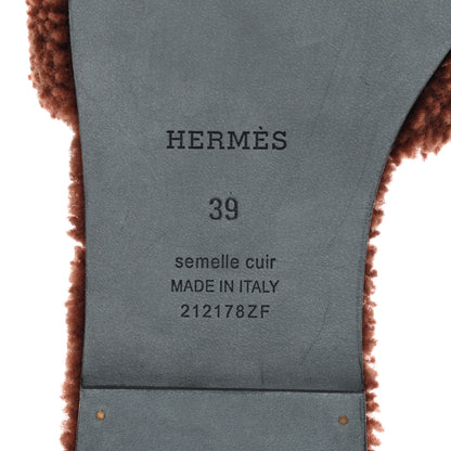 Hermes Woolskin Oran Sandals 39 Cognac 6 of 8