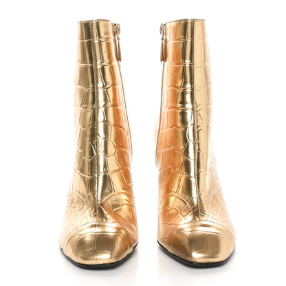 Chanel Calfskin Crocodile Embossed Cap Toe Ankle Boots 38 Gold 2 of 9
