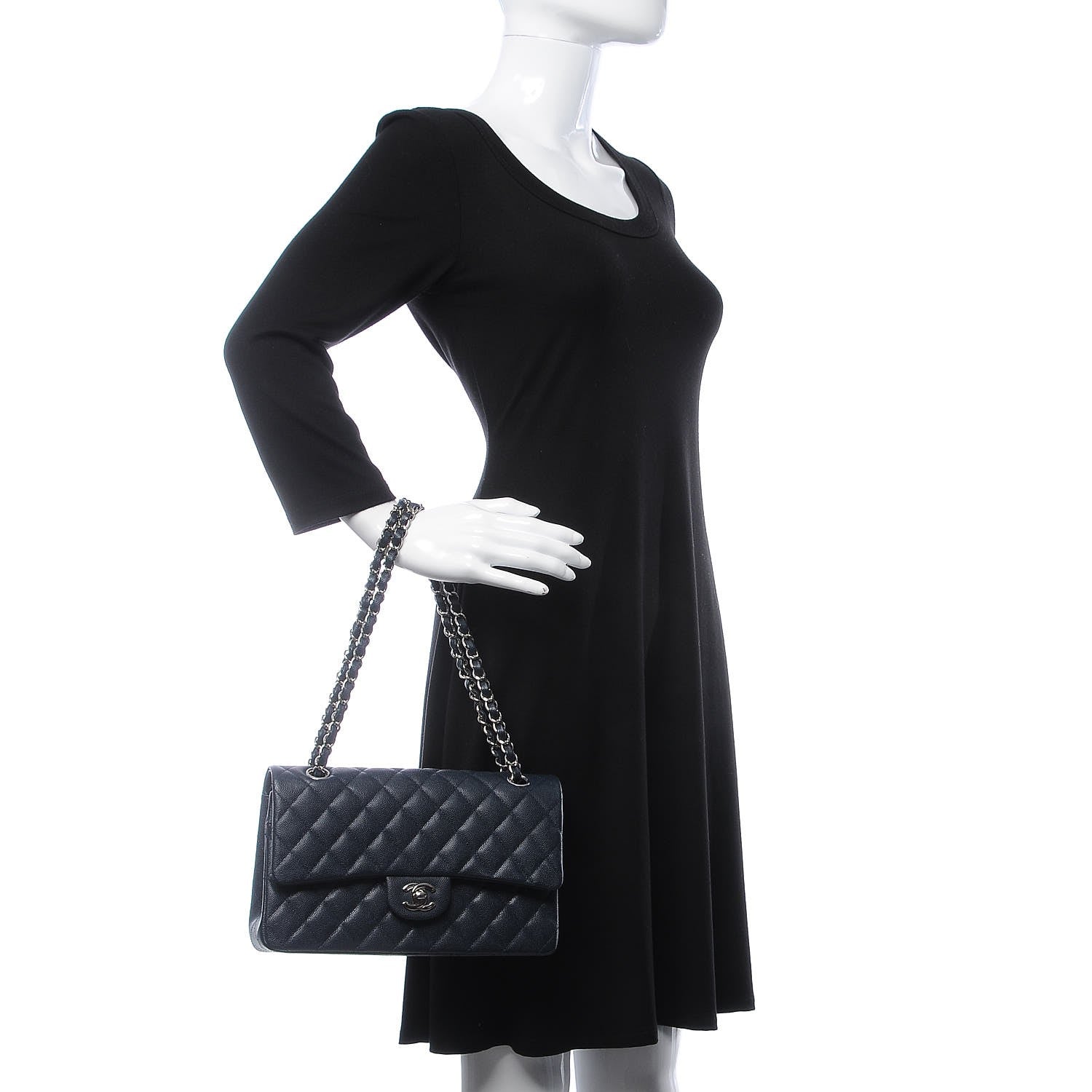 Chanel Caviar Quilted Medium Double Flap Dark Blue 3 of 9