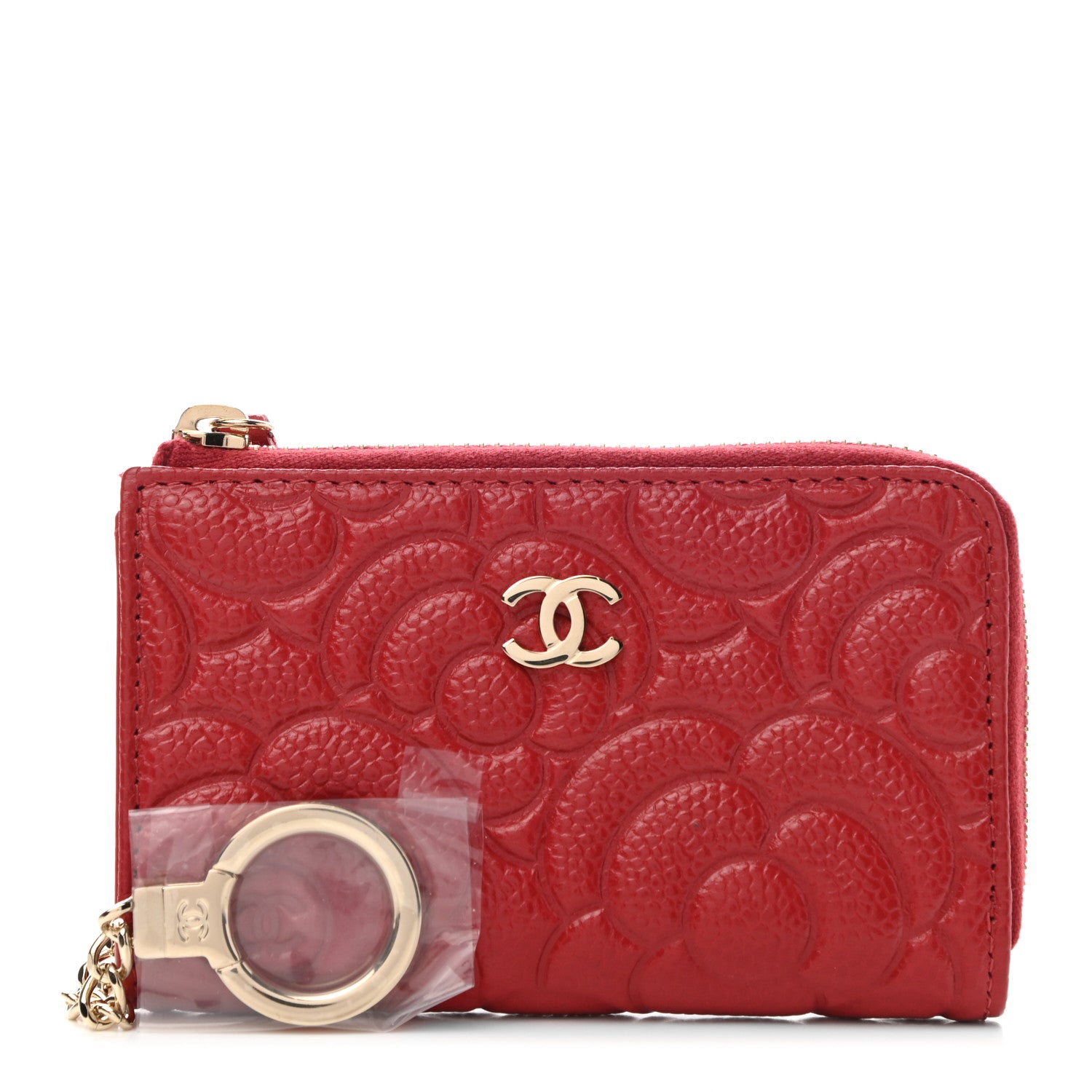 Chanel Caviar Camellia Embossed Key Holder Case Red 1 of 8