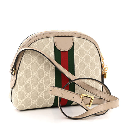 Gucci GG Supreme Monogram Textured Dollar Calfskin Web Small Ophidia Dome Shoulder Beige Mystic White Oatmeal 3 of 9
