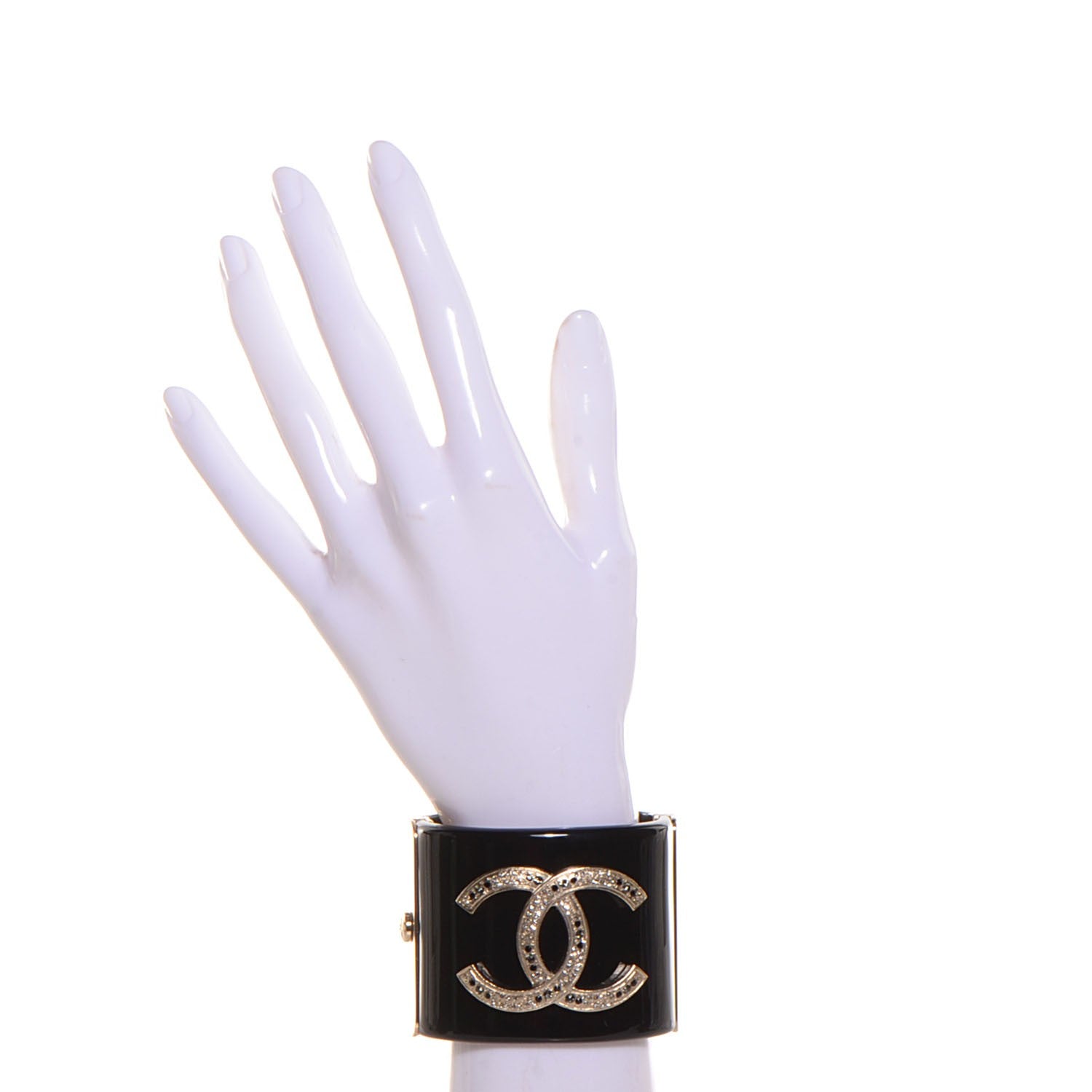 Chanel Resin Crystal CC Cuff Black Gold 2 of 6