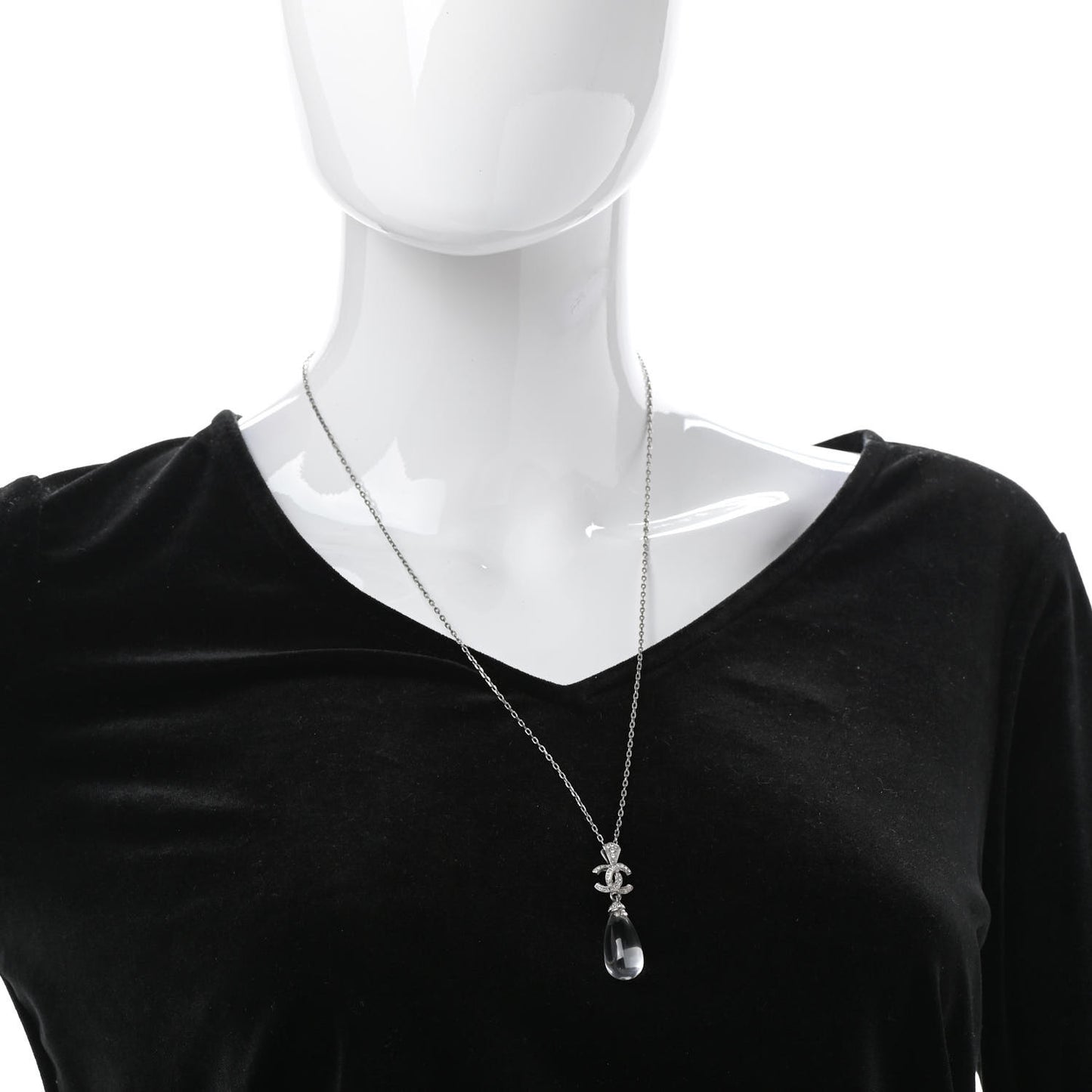 CC Crystal Teardrop Necklace Silver