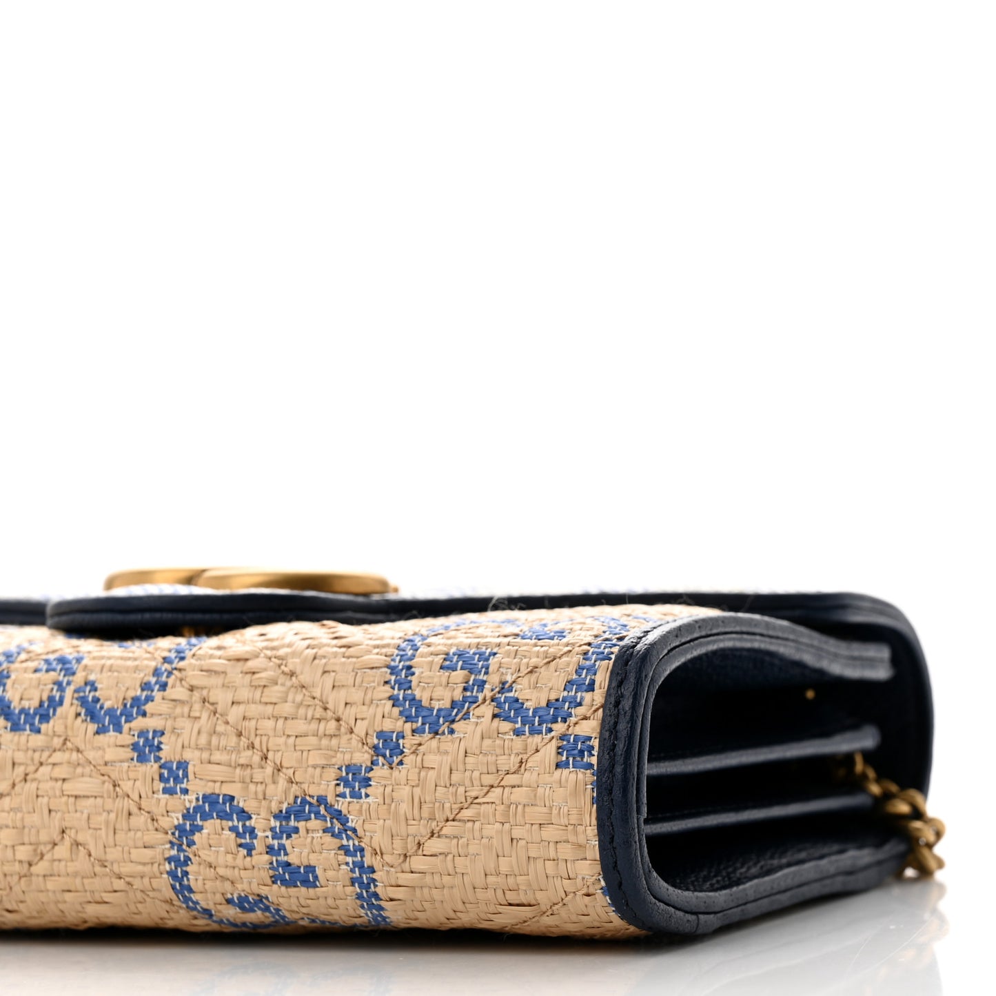 Raffia GG Monogram Matelasse GG Marmont Chain Wallet Mystic White Royale Natural