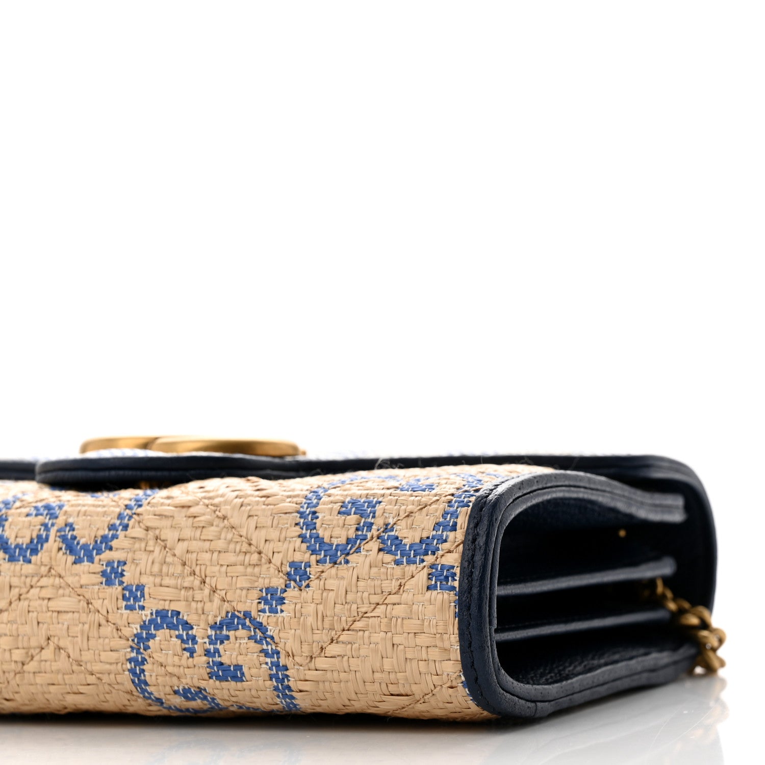 Gucci Raffia GG Monogram Matelasse GG Marmont Chain Wallet Mystic White Royale Natural 9 of 9