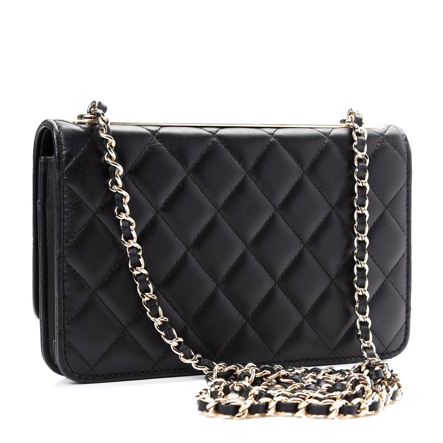 Lambskin Quilted Trendy CC Wallet On Chain WOC Black