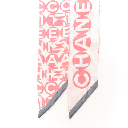 Chanel Silk CC Slim Bandeau Scarf Pink Grey 2 of 6