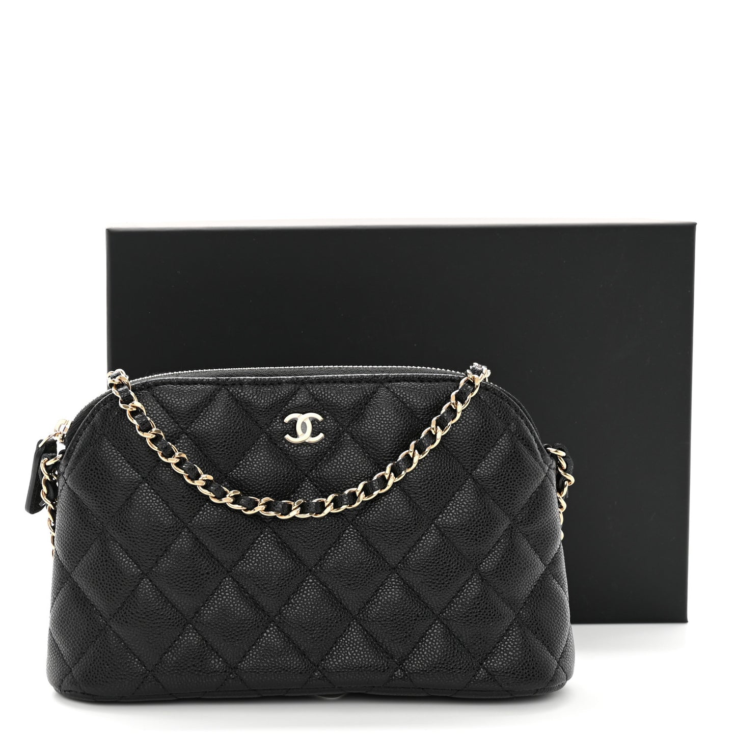 Caviar Quilted Classic Clutch with Chain Black