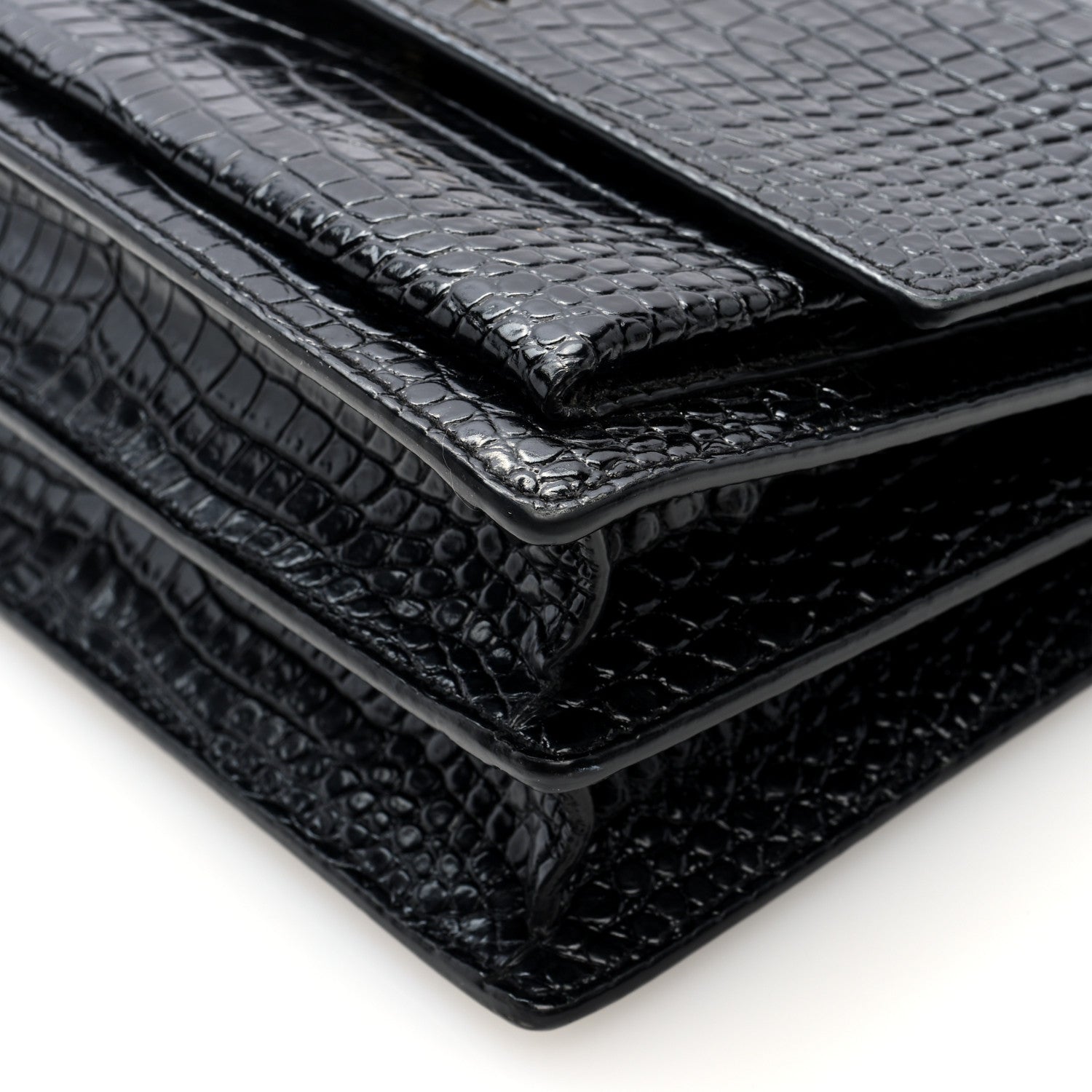 Saint Laurent Calfskin Crocodile Embossed Medium Monogram Sunset Black 9 of 9