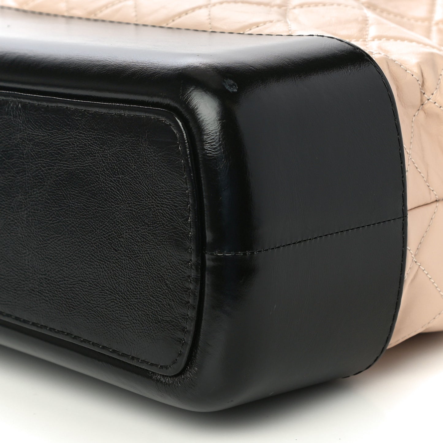 Aged Calfskin Quilted Large Gabrielle Shopping Tote Beige Black