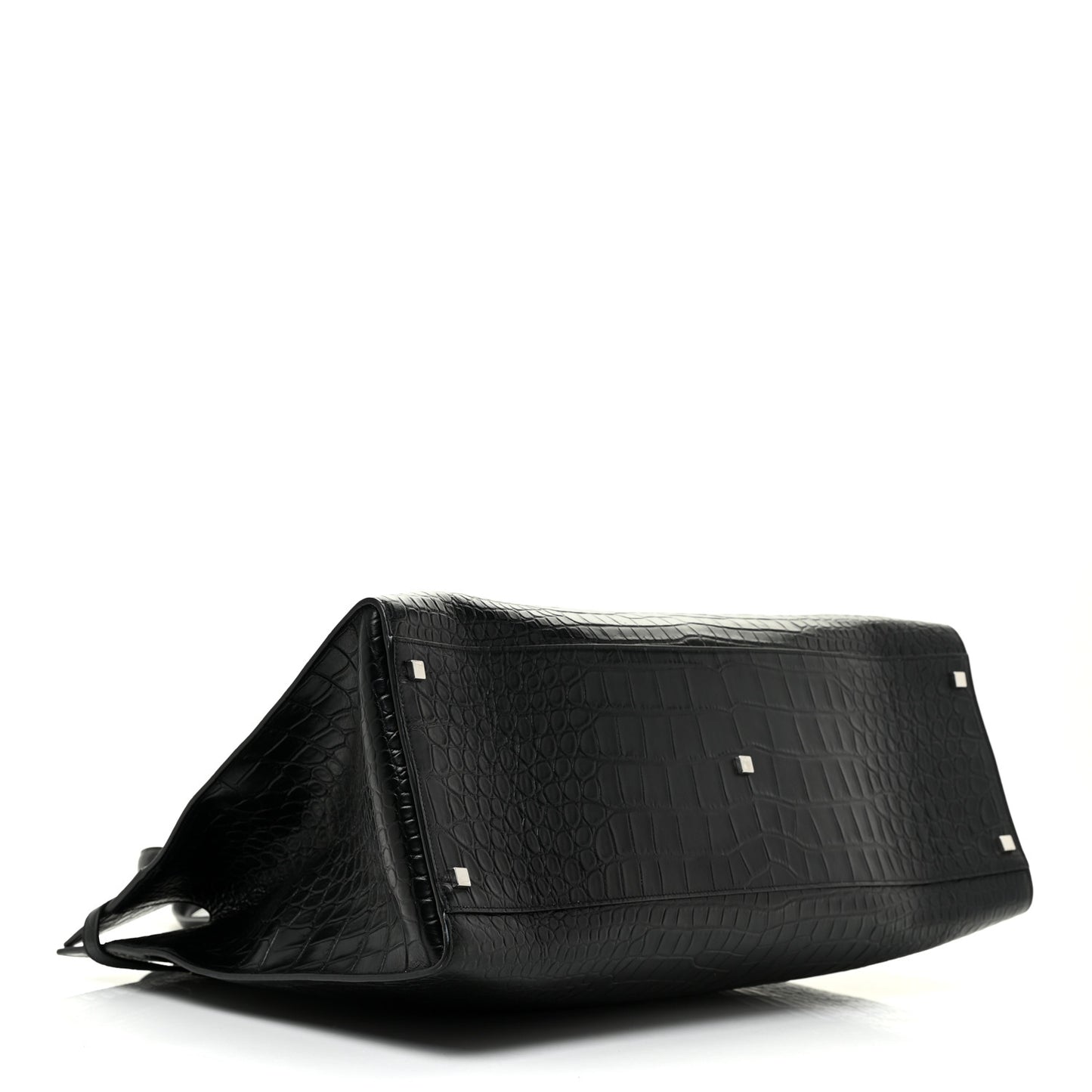 Calfskin Crocodile Embossed Large Manhattan Shopper Tote Black