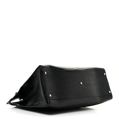 Saint Laurent Calfskin Crocodile Embossed Large Manhattan Shopper Tote Black 4 of 9