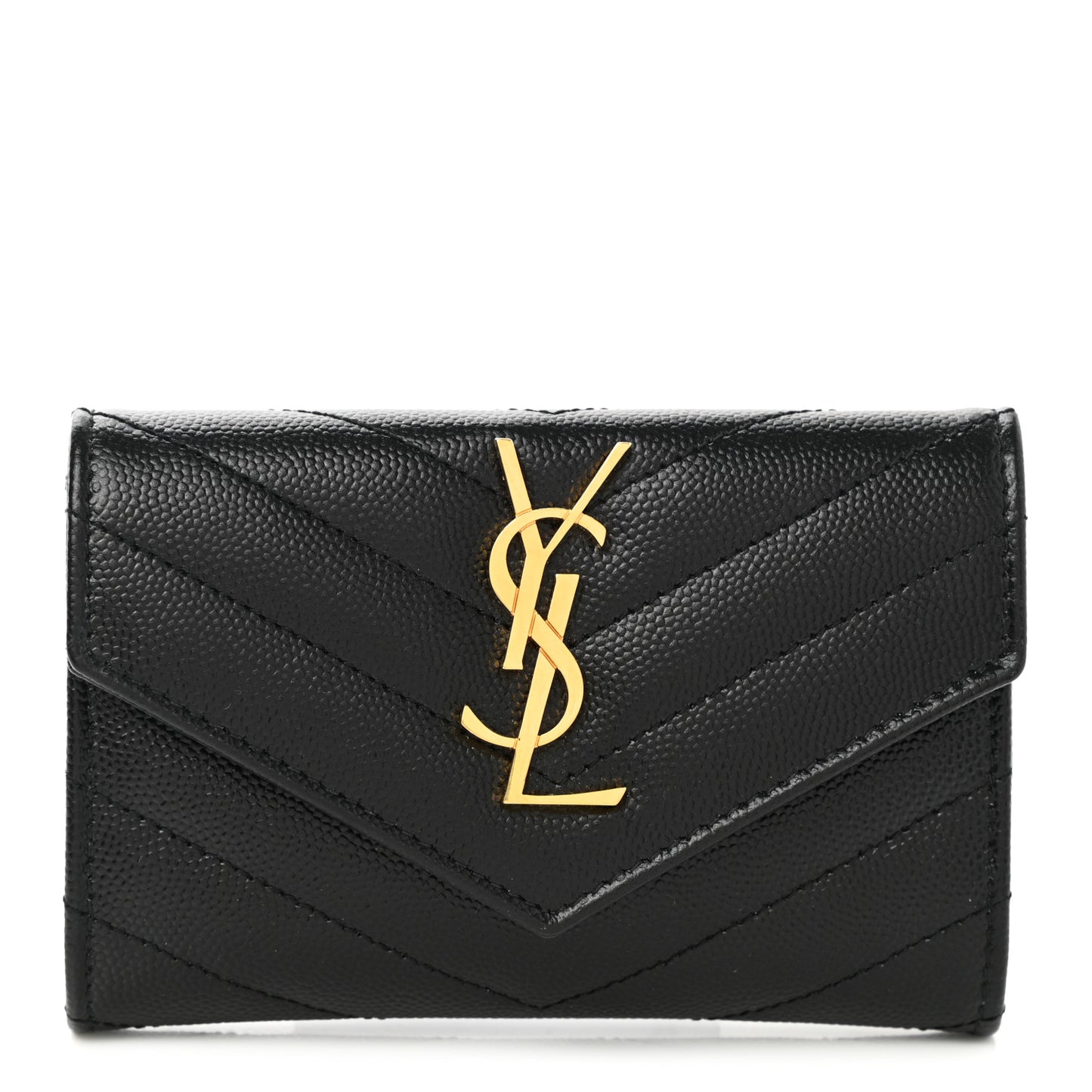 Grain De Poudre Matelasse Chevron Small Monogram Envelope Wallet Black