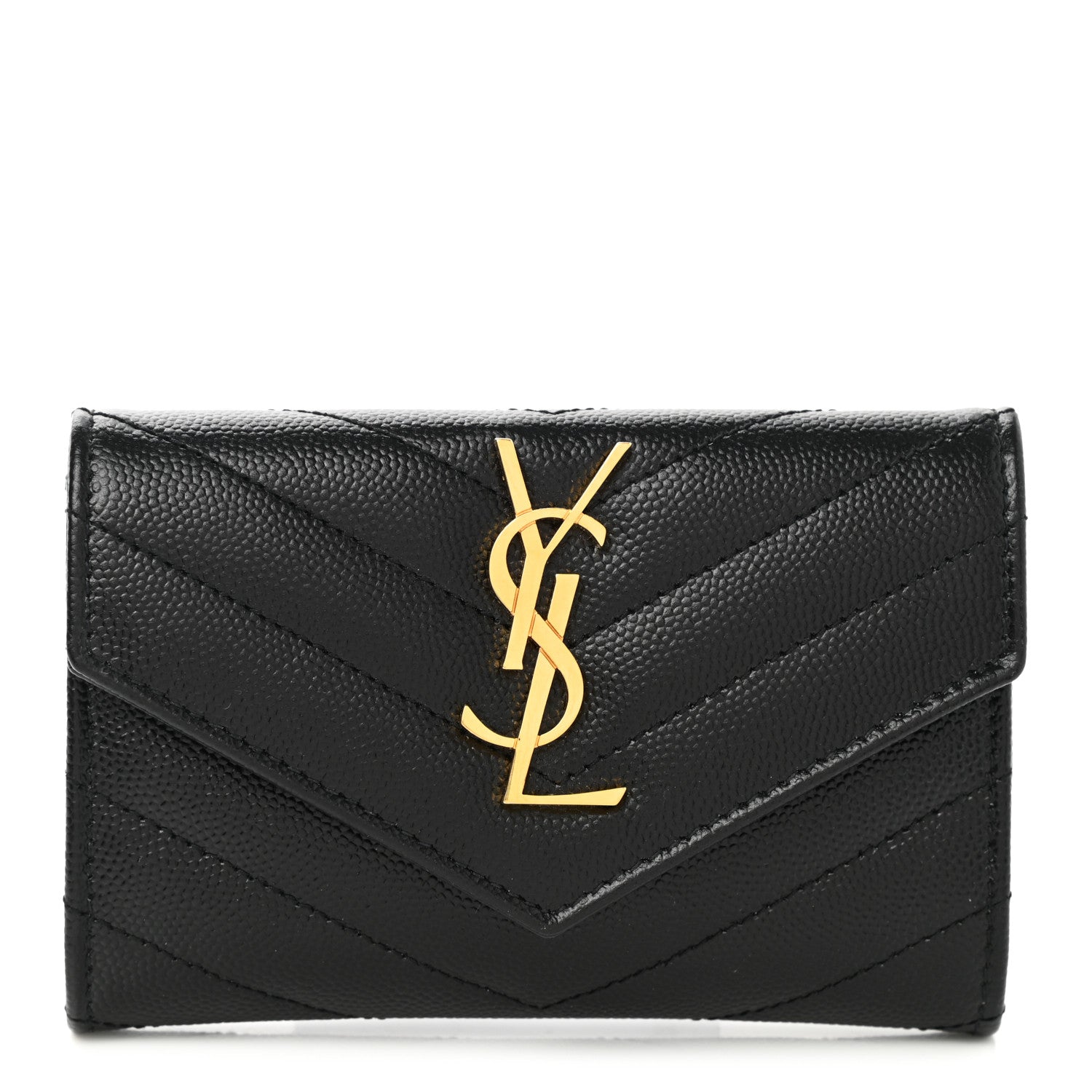 Saint Laurent Grain De Poudre Matelasse Chevron Small Monogram Envelope Wallet Black 1 of 7