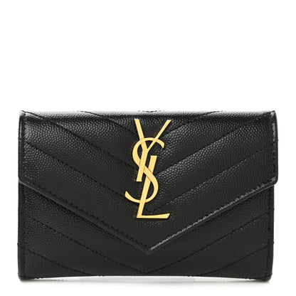 Saint Laurent Grain De Poudre Matelasse Chevron Small Monogram Envelope Wallet Black 1 of 7