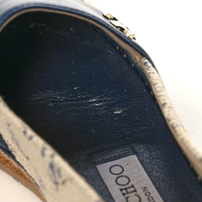 Jimmy Choo Jacquard Monogram Calfskin Cora Dru Espadrilles 37 Sand Dune Navy 9 of 11