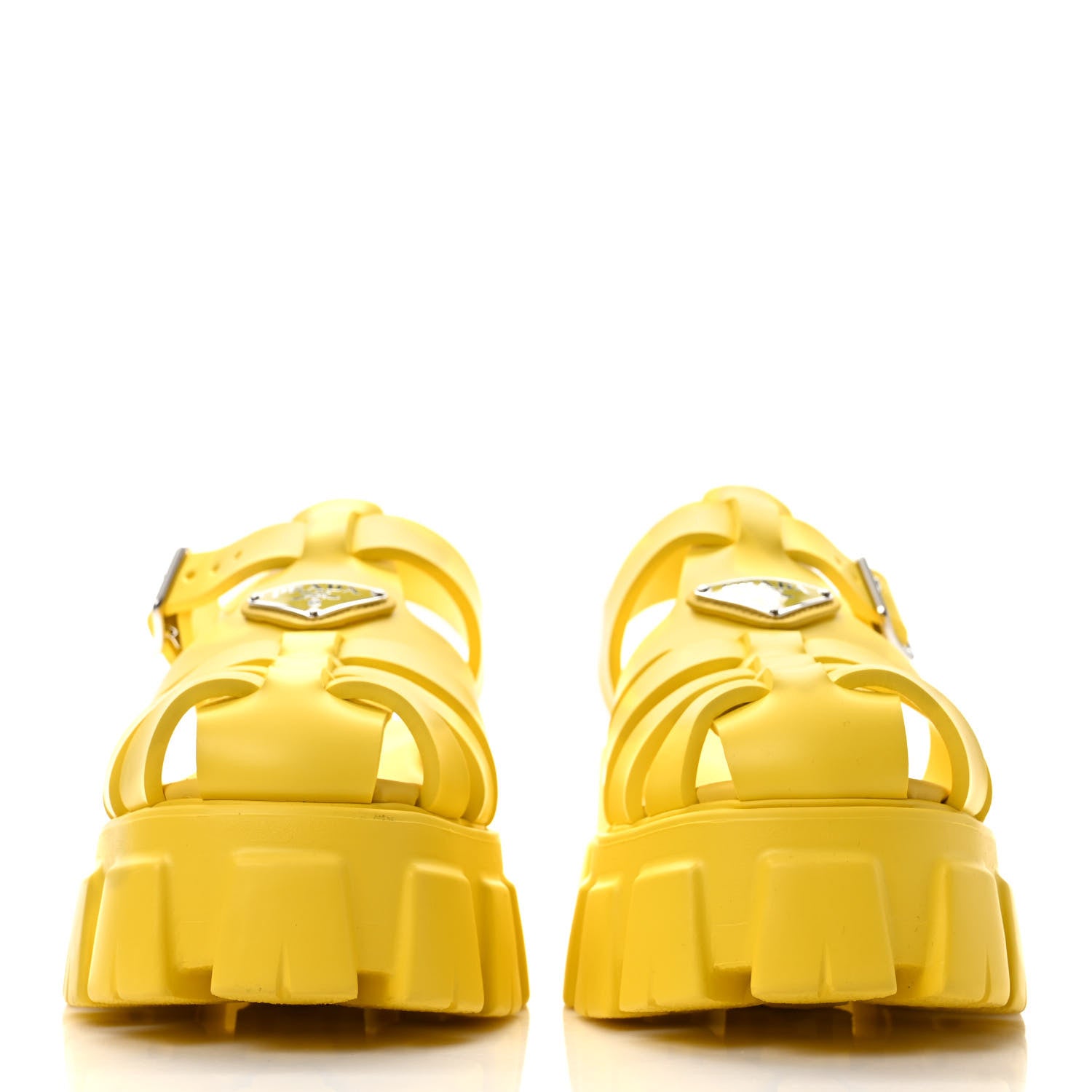 Prada Foam Rubber Metal Triangle Logo Monolith 55mm Cage Sandals 40 Sole 2 of 9