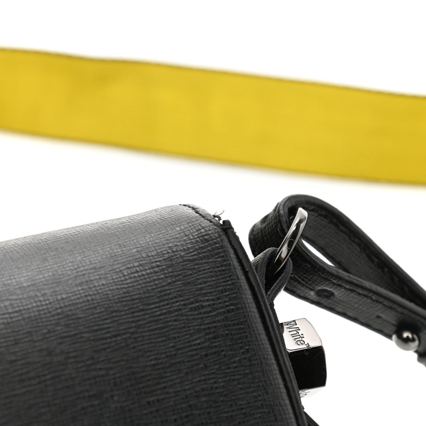 Saffiano Striped Mini Diag Binder Clip Bag Black White Yellow