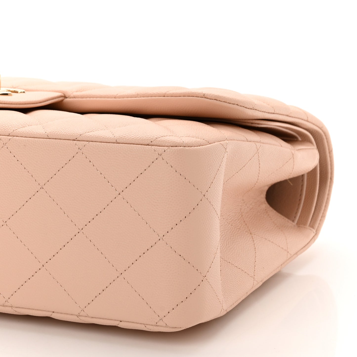 Caviar Quilted Jumbo Double Flap Light Beige