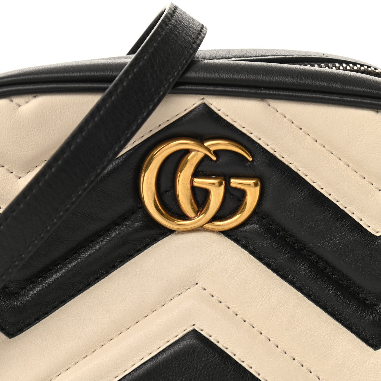 Gucci Calfskin Matelasse Mini GG Marmont Chain Shoulder Bag Black White 8 of 10