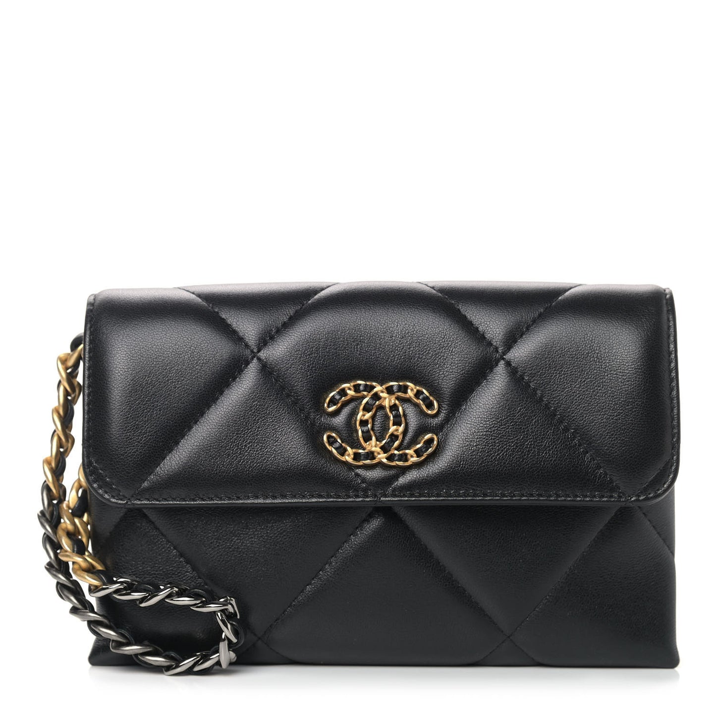 Lambskin Quilted Chanel 19 Flap Clutch Black
