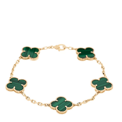 Van Cleef & Arpels 18K Yellow Gold Malachite 5 Motifs Vintage Alhambra Bracelet 1 of 5