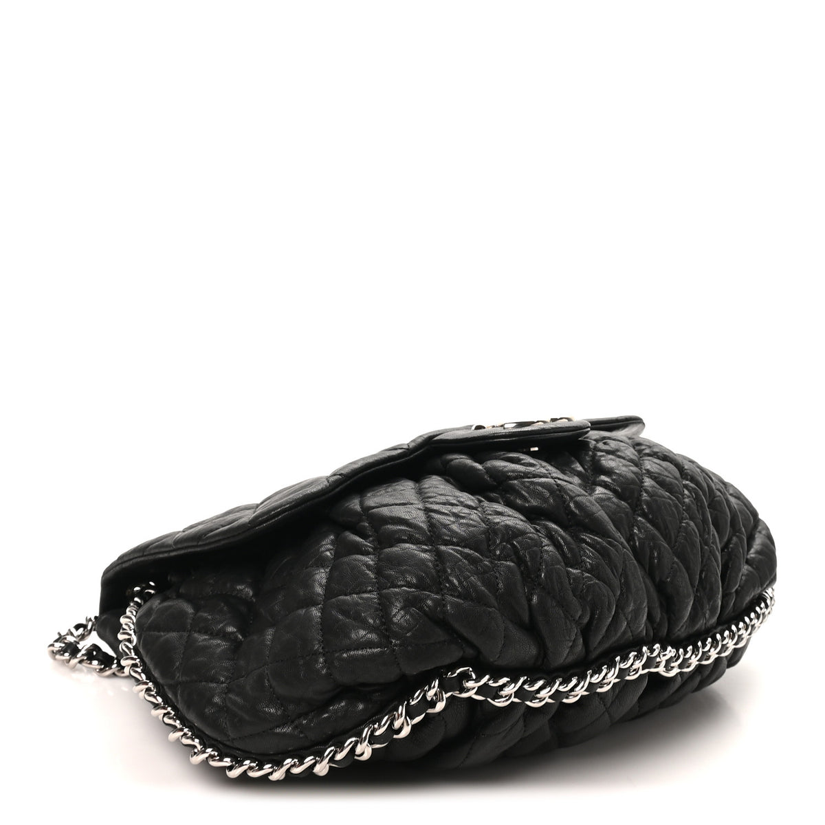 Washed Lambskin Quilted Large Chain Around Messenger Black