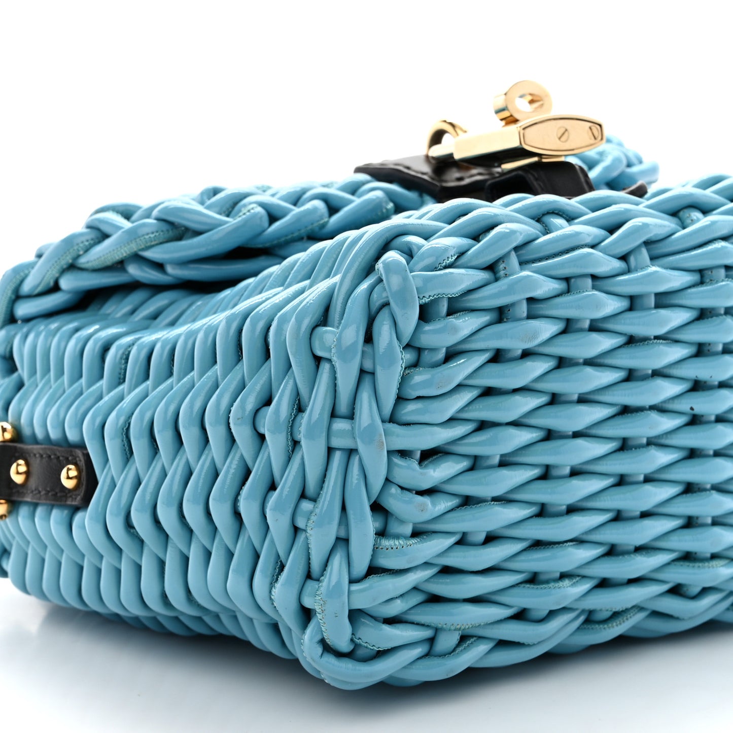 Woven Calfskin Padlock Shoulder Bag