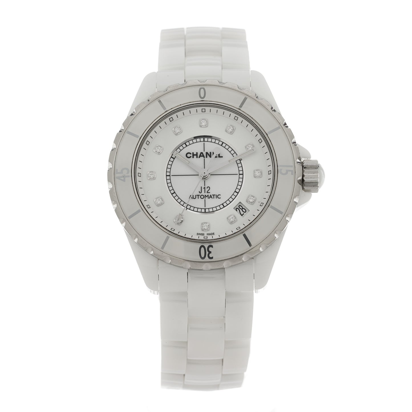 Stainless Steel Ceramic Diamond 38mm J12 Automatic Watch White