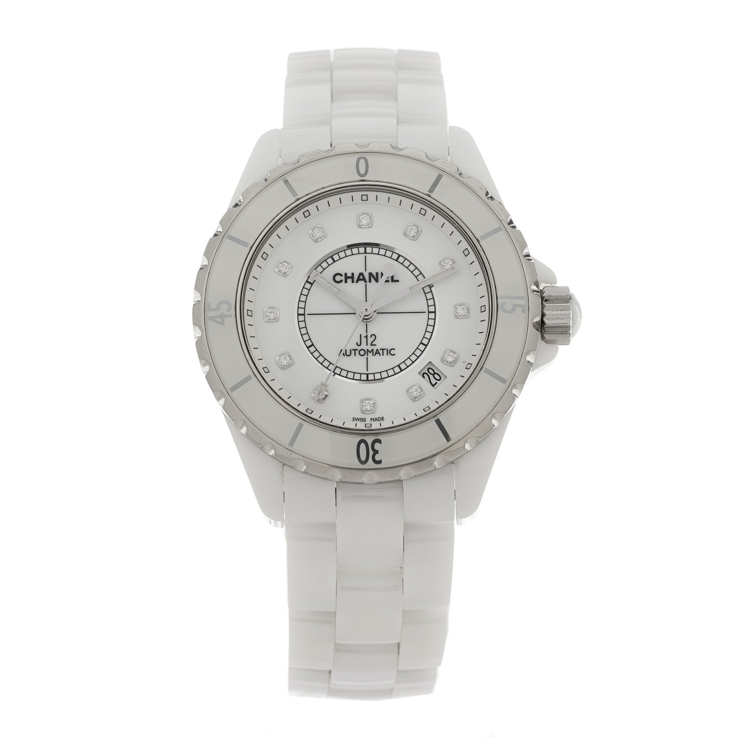 Chanel Stainless Steel Ceramic Diamond 38mm J12 Automatic Watch White 1 of 4