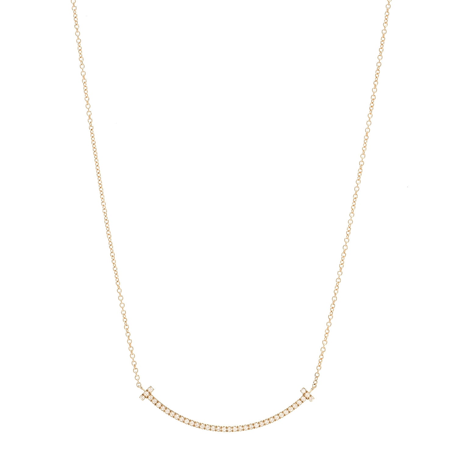 Tiffany 18K Yellow Gold Diamond Small T Smile Pendant Necklace 2 of 14