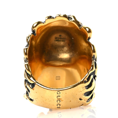 Gucci Metal Lion Head Ring 56/7.5 Aged Gold 3 of 4