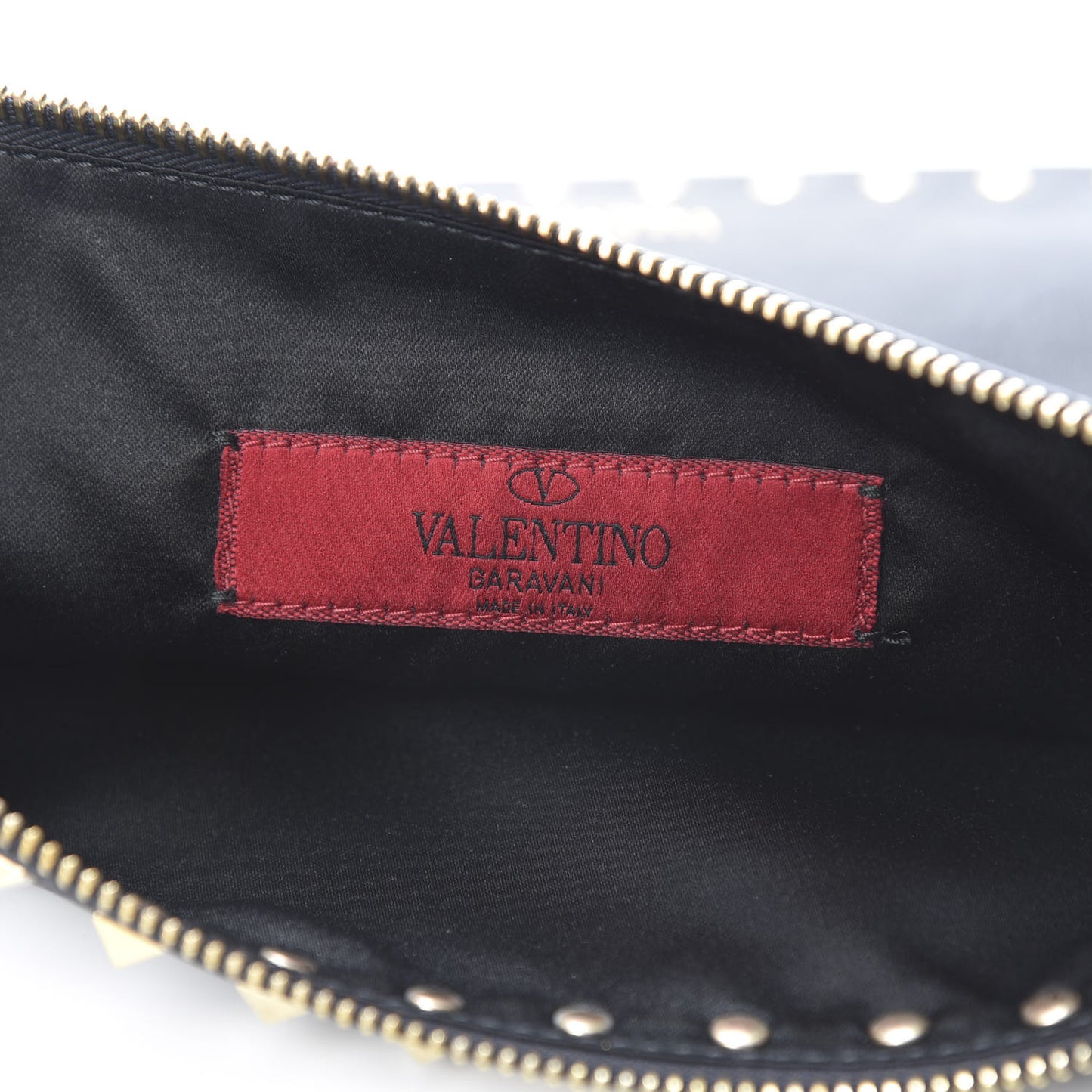 Vitello Large Rockstud Zip Pouch Black