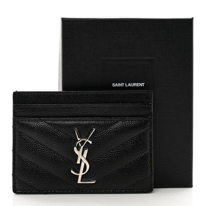 Saint Laurent Grain De Poudre Matelasse Chevron Monogram Credit Card Case Black 8 of 8