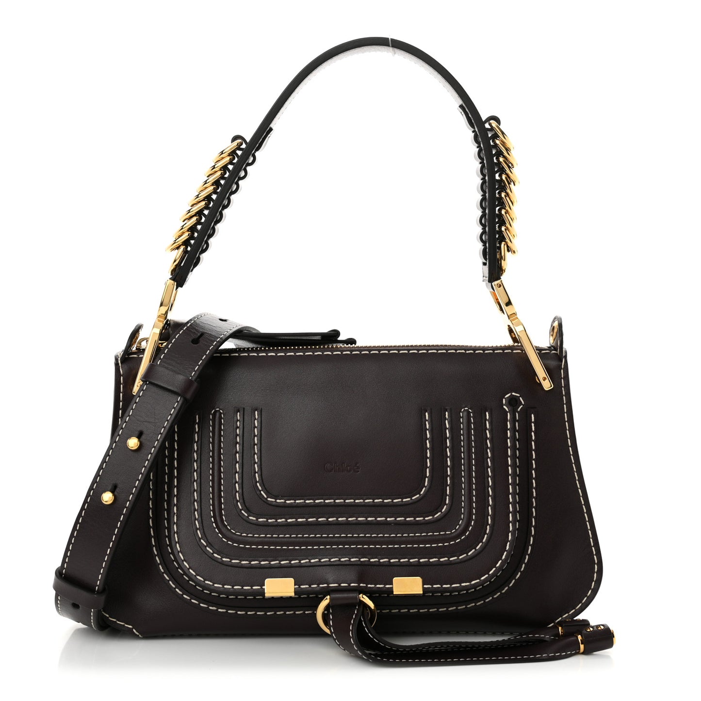 Shiny Calfskin Small Marcie Saddle Shoulder Bag Black Raisin