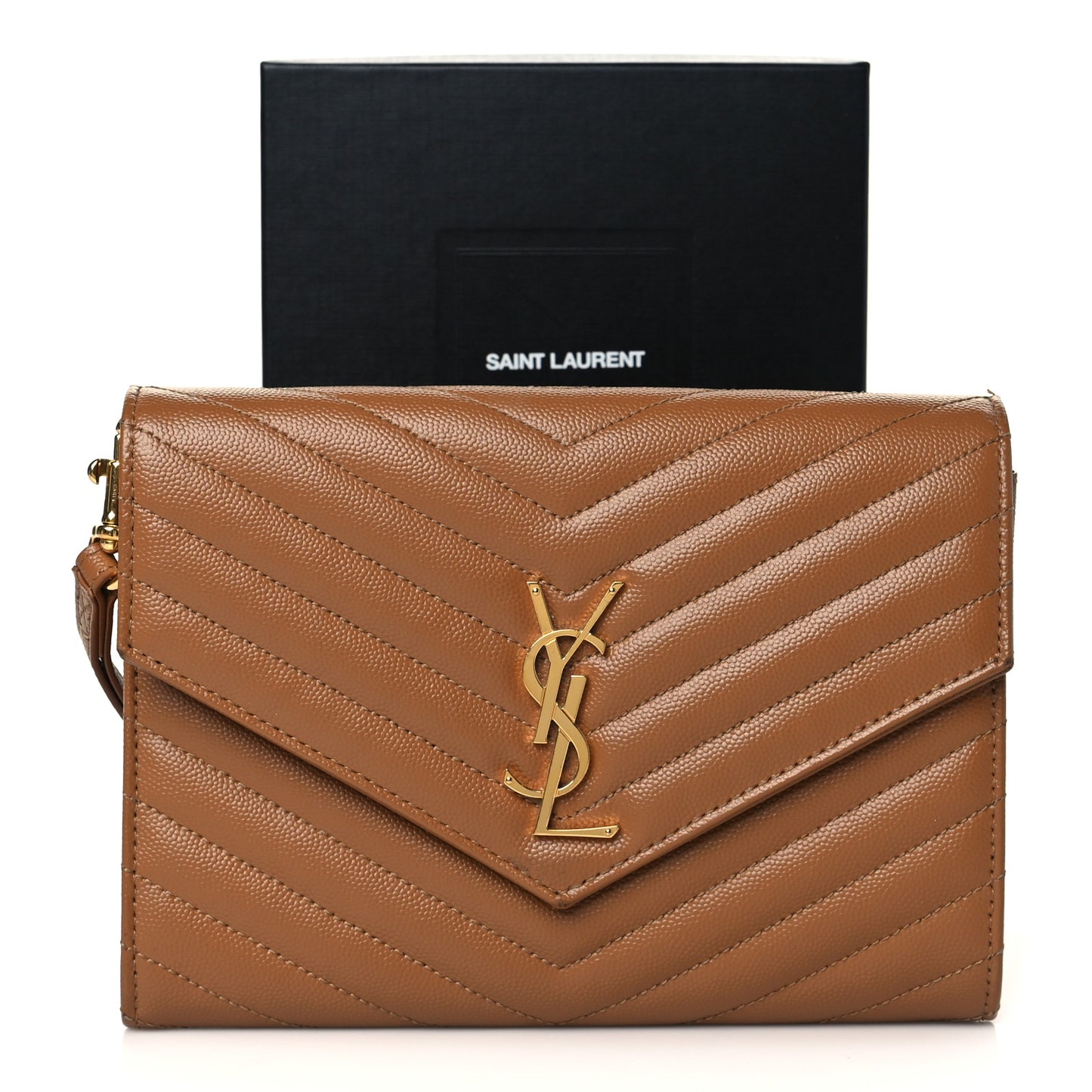 Grain De Poudre Matelasse Chevron Monogram Cassandre Flap Pouch Natural Dark